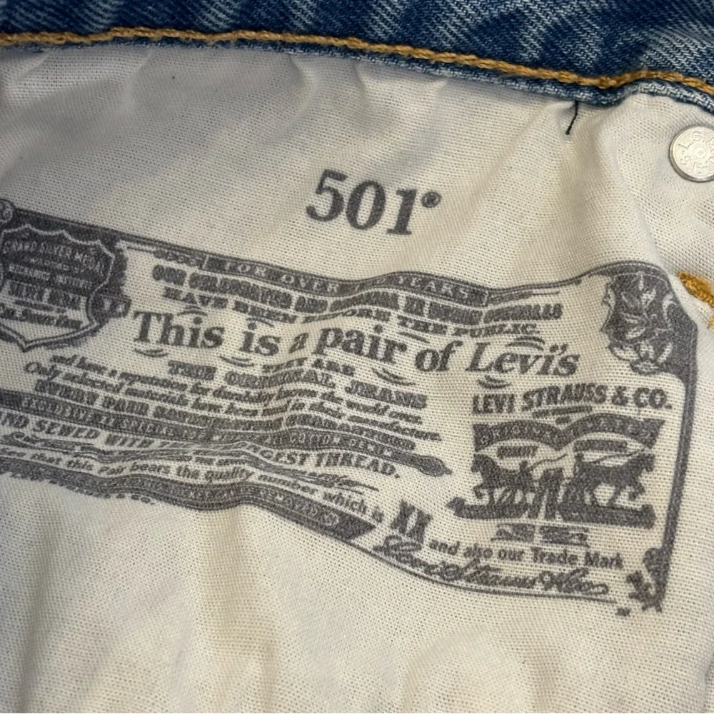 Levis 501 Vintage Denim Shorts Frayed Hem High Waist Button Fly Distressed 30